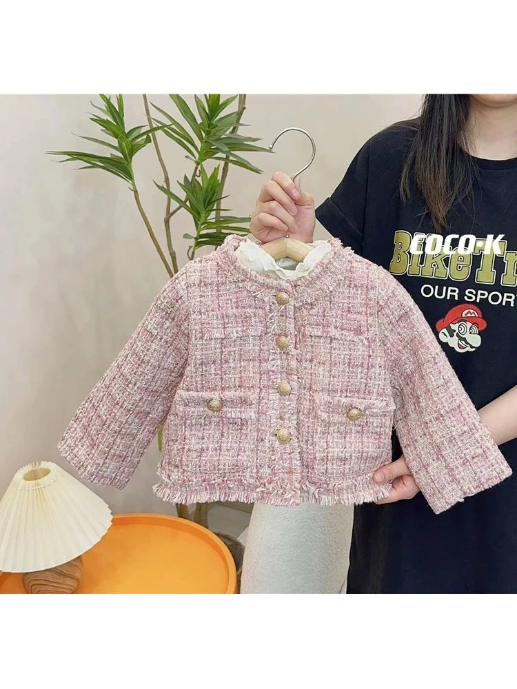 

Baby Chambray Outerwear Spring Autumn Princess Jackets For Girls Children Fashion Sweet Coats Single-Breasted Kids Clothes 2-8Y