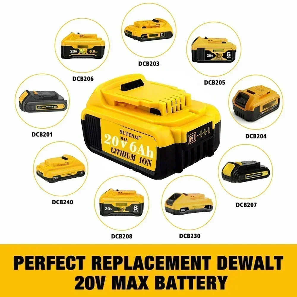 2023 อัพเกรด DCB200 20V 6000mAh แบตเตอรี่,สําหรับ Dewalt 18V DCB184 DCB200 DCB182 DCB180 DCB181 DCB182 DCB201 เครื่องมือแบตเตอรี่