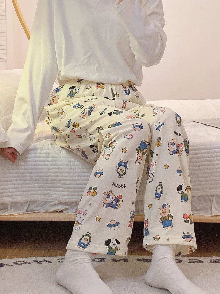 

Женские хлопковые брюки Sp, летние тонкие длинные брюки, весна-осень-зима, свободная повседневная уличная одежда, домашняя одежда с животным узором