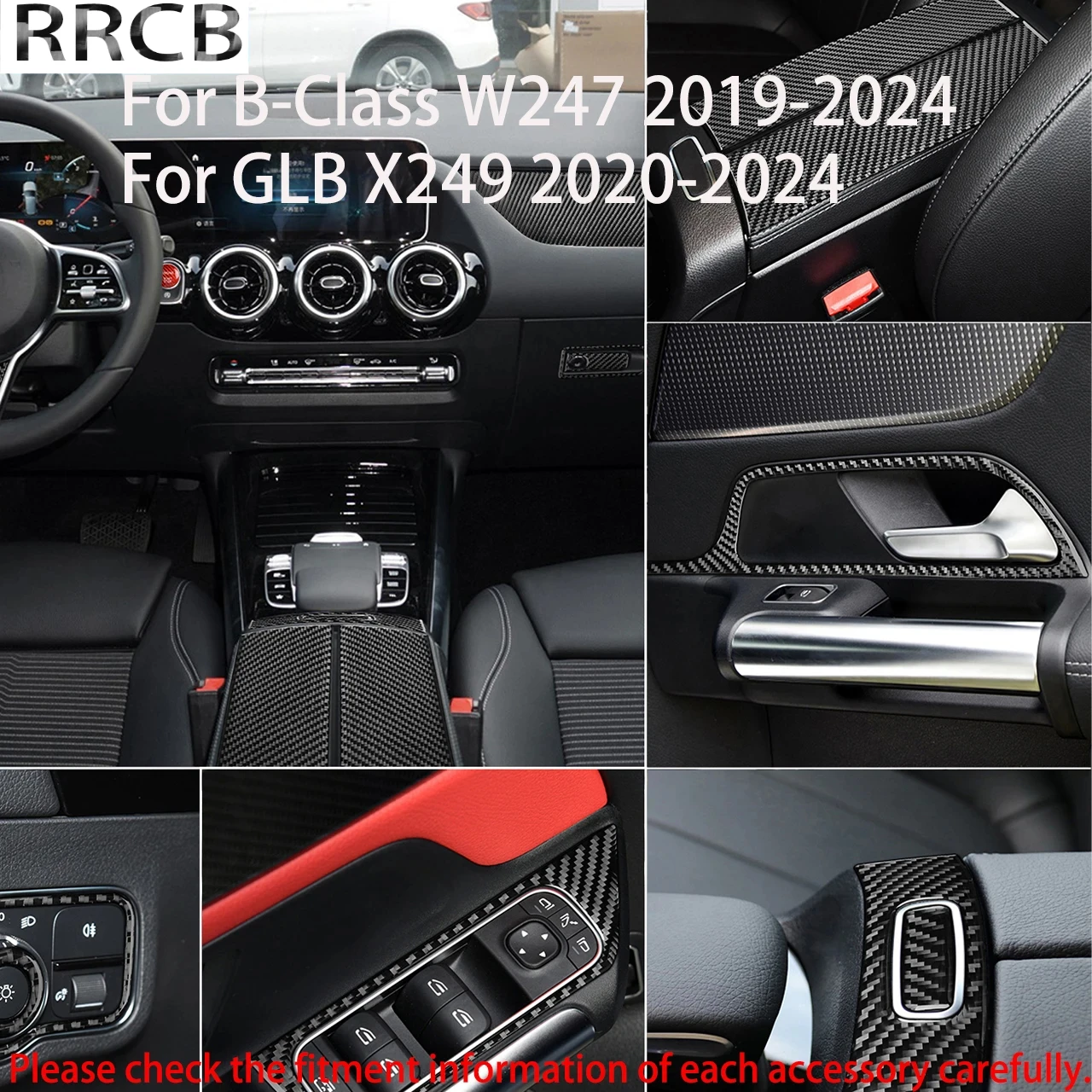 

For Merceds Benz B CLASS Accessories Interior W247 2019-2024 For GLB X249 2020-2024 Dashboard Window Lift Carbon Fiber Stickers