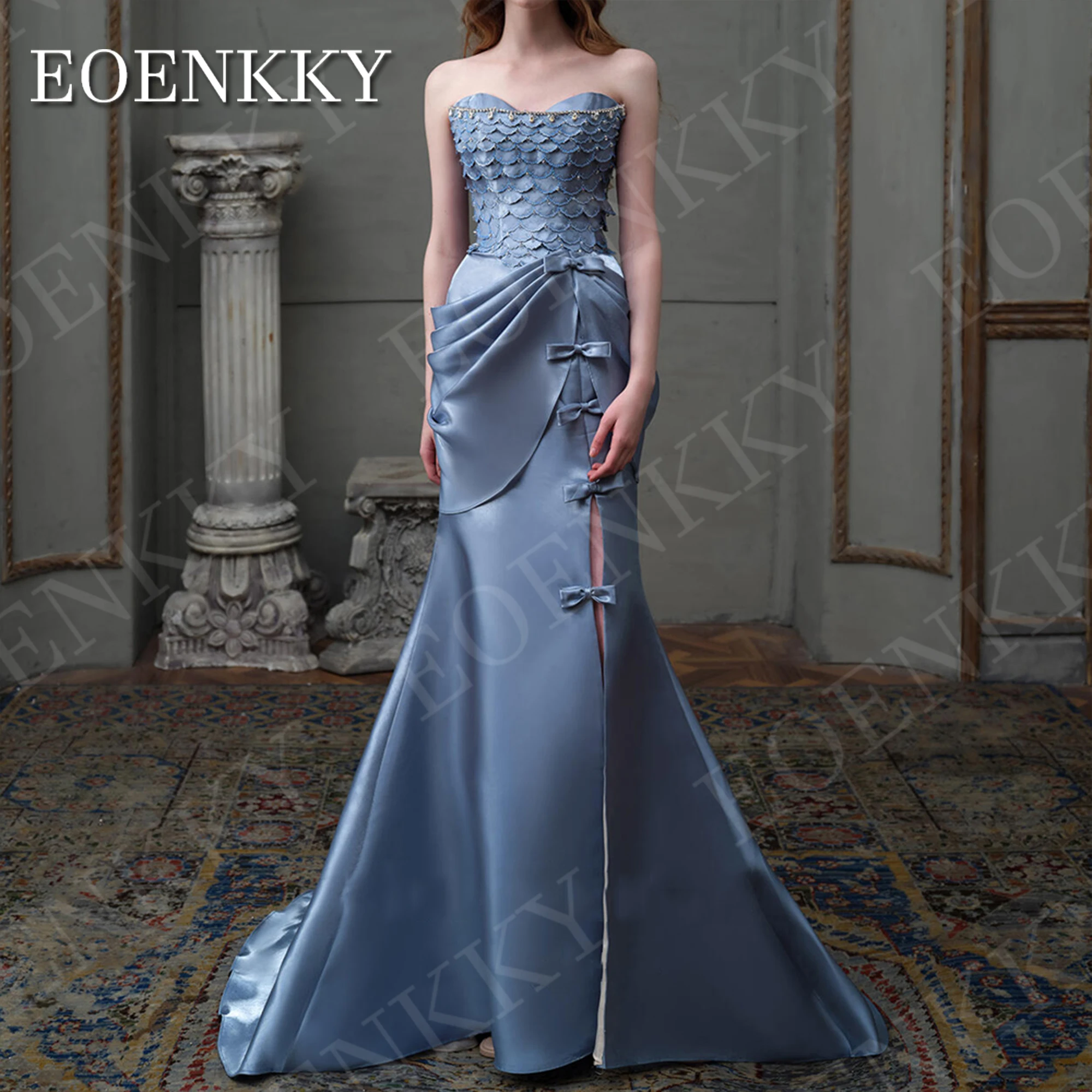 

EOENKKY Luxury Evening Dress 2025 Mermaid Sweetheart Beaded Crystal Satin Saudi Arabia Prom Dresses Customized vestidos de noche