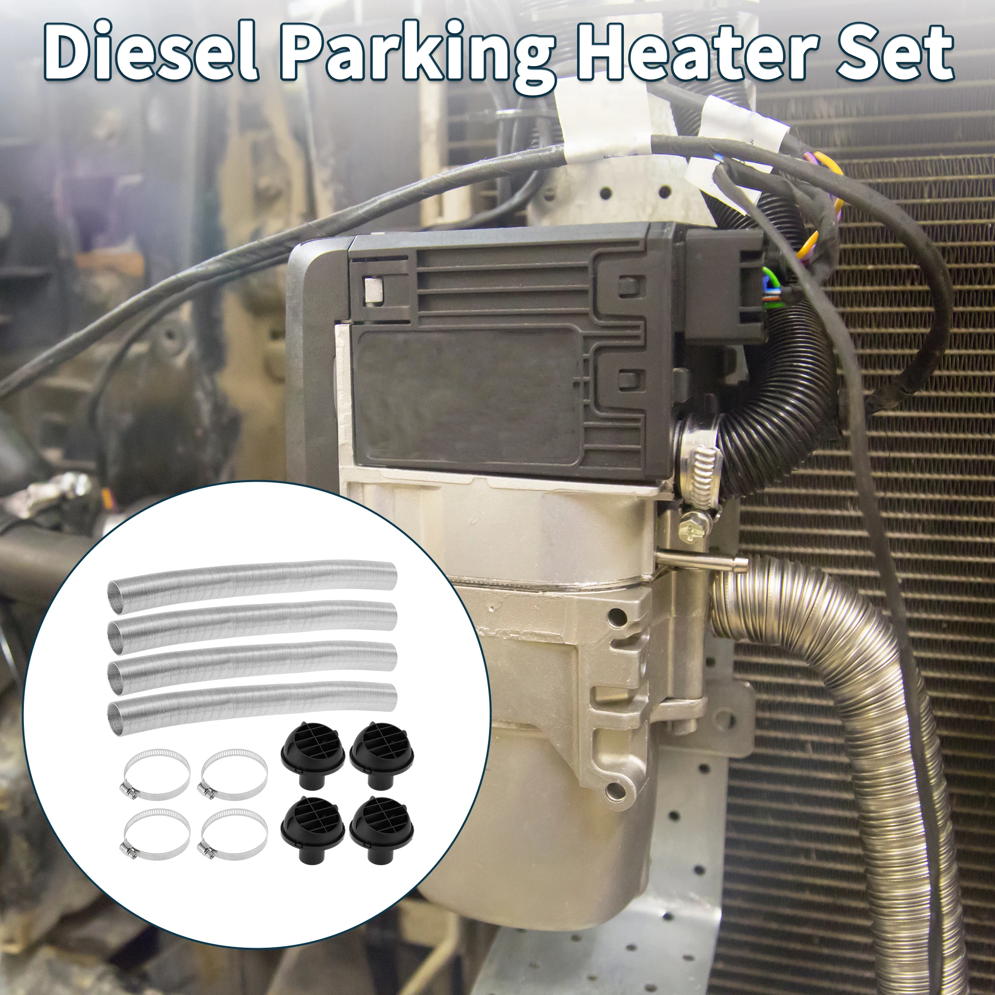 UXCELL 42mm Diametro 100cm Kit condotto di riscaldamento per auto Set di tubi flessibili per condotto aria calda per riscaldamento diesel Tono argento 1 set