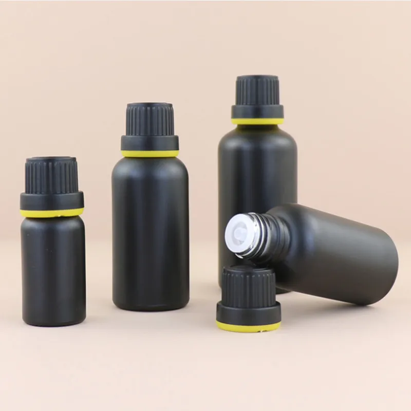 15pcs 10/30/50ml Matte Black Drop Bottle Massage Oil Pipette Glass Aromatherapy Liquid Essential Basic Bottles Refillable