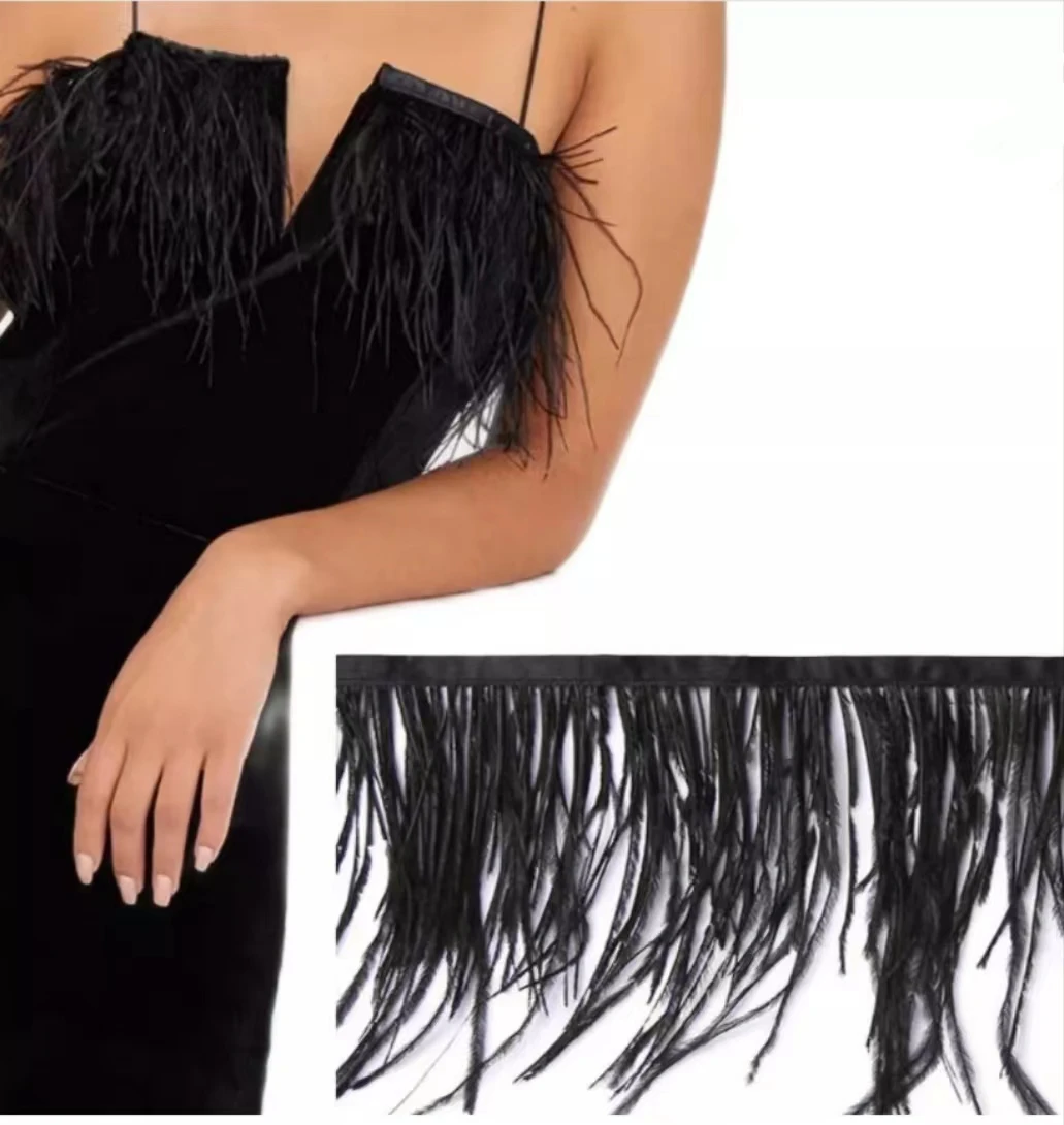 Black Feather Trim Fringe for Sewing Dress Needlework Crafts Material Fluffy Ostrich Marabou Turkey Peacock Decor Various Plume