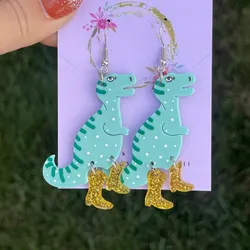 Funny Acrylic Blue Dinosaur Women's Earrings Personalized Animal Punk Style Jewelry Hook Eardrop Gifts