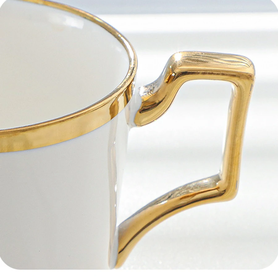 White and Gold Coffee Cup and saucer set Office American afternoon Tea cup Simple Ceramic Cups Hotel Conference Cup with spoon 4