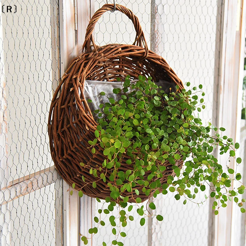 〔R〕Handgefertigter Blumenkorb aus Weide und Rattan zum Aufhängen an der Wand für Garten, Ranken, Topfpflanzen, Halter, Heimdekoration, Wandpflanzgefäß〔Winter2〕