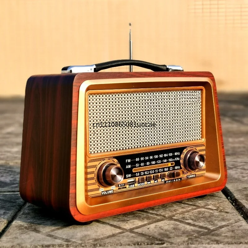 

Retro Wooden Desktop Radio Full Band Bluetooth Speaker Rechargeable TF Card Player Elderly Old Style Home Audio