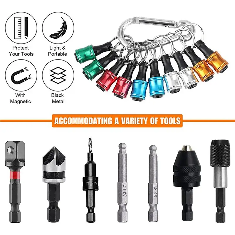 50PCS 1/4Inch Hex Shank Screwdriver Bits Holder Extension Bar Keychain Screw Adapter Drill Change(5 Colors)
