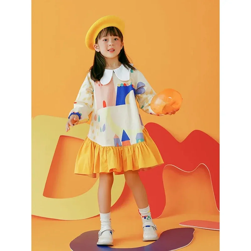 Girls Long Sleeve Dress Children Cotton Patchwork Casual Dresses for Girls Toddler Baby Outfits Clothing Kids Full Dress7 8 9 10