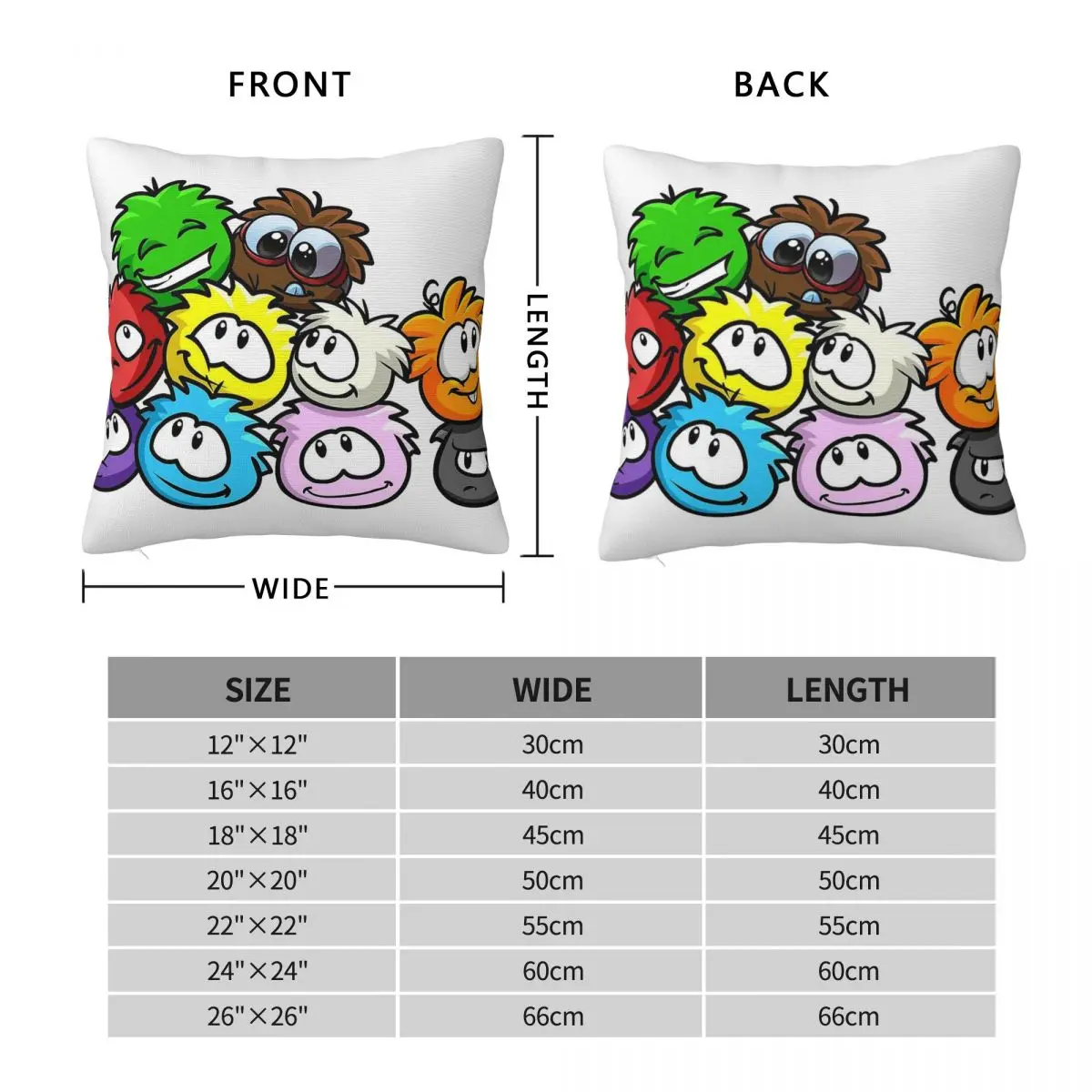 Club Penguin Puffles Square Pillowcase Polyester Linen Velvet Pattern Zip Decorative Pillow Case Home Cushion Cover