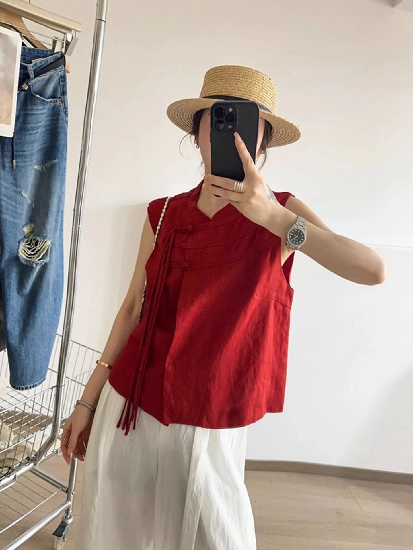 

High-End Summer 2025 Casual Slim Fit Svel irt Commute Faion Design Chinese Sle Vest Straight Cut Korean Version
