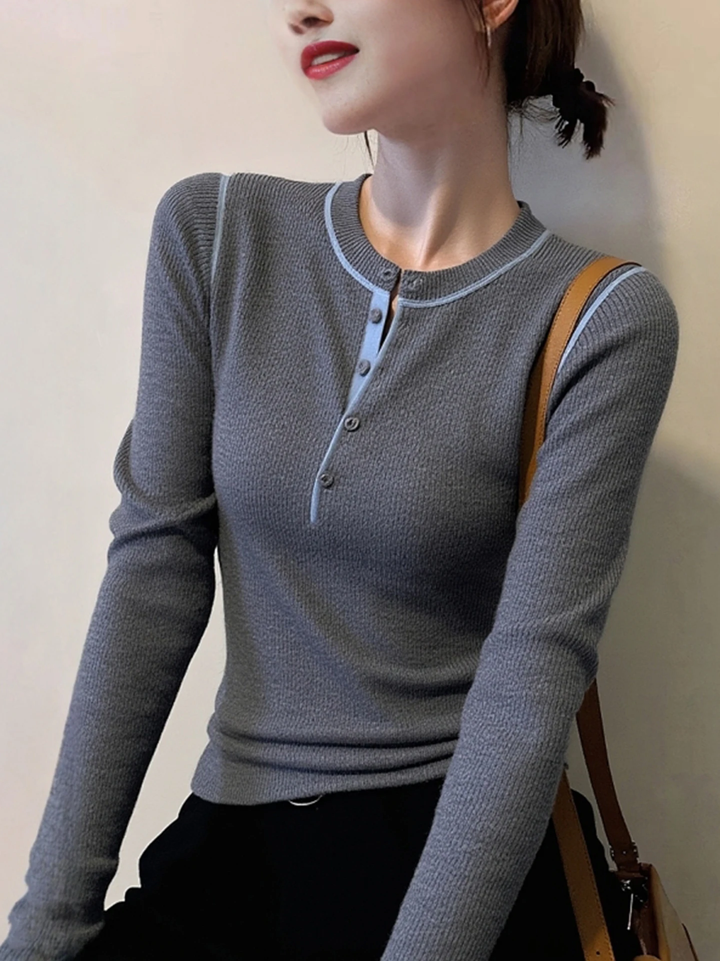 سترة نسائية محبوكة ناعمة ومريحة طويلة بطبقة أساسية irt Color Blo Design قمة شتوية متعددة الاستخدامات للتخسيس #1