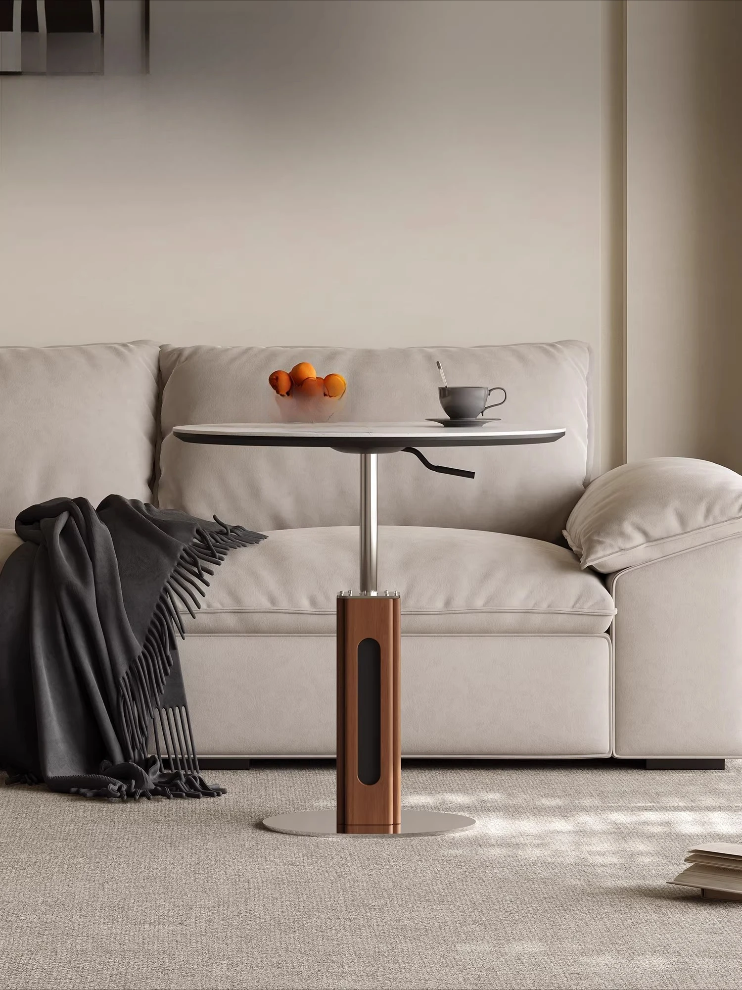 Medieval style liftable rock slab sofa edge several French high-end living room household small round table