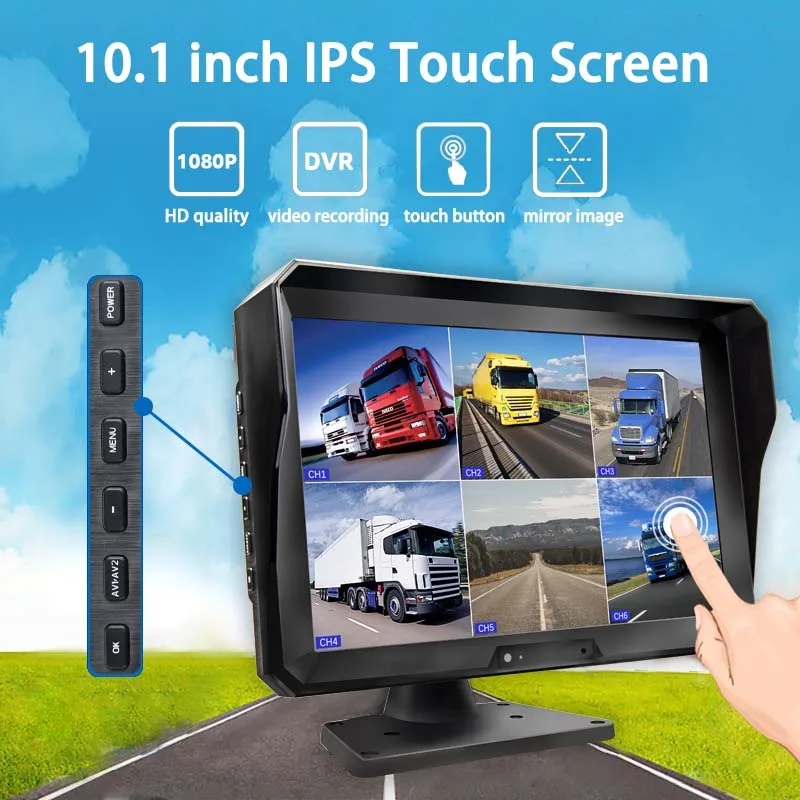 6CH 10.1 inch Touch Screen RV/Bus/Truck AHD Monitor System Vehicle DVR CCTV Camera 1080P Night Vision Reversing Parking Recorder