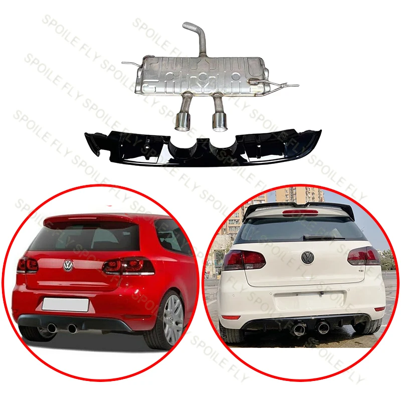 

For Volkswagen Golf 6 Standard TSI TDI 2009-2013 High Quality R20 Style Rear Bumper Glossy Black With Exhaust Port Body Kit