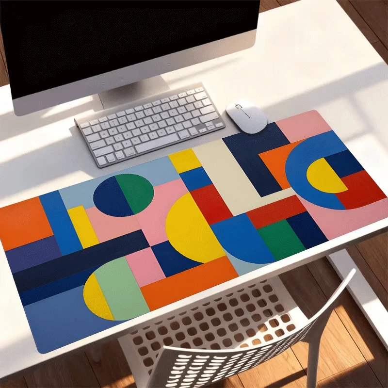 Abstract Geometric Desk Mat Large Gaming Mouse Pad Bauhaus Shape Table Blotter Minimalist Aesthetic Office Accessories
