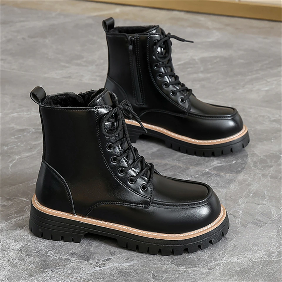 

Spring Fashion Leather Ankle Boots Women Autumn 2025 New Lace up Women's Ankle Boots Platform Thick Heel Motorcycle Boots Women