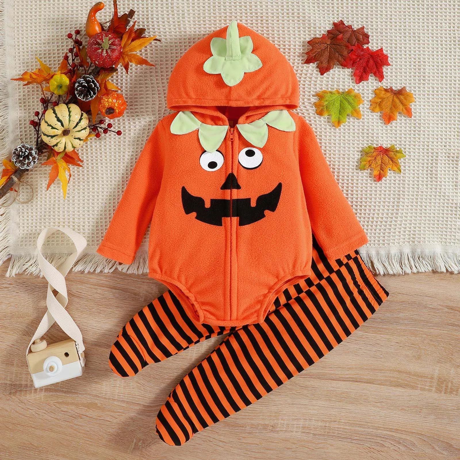 Kids Romper with Hat Shoes Toddler Pumpkin One-Piece Boy Girl Party Costume Baby Halloween Jumpsuit Cosplay Clothing Set 1-10T