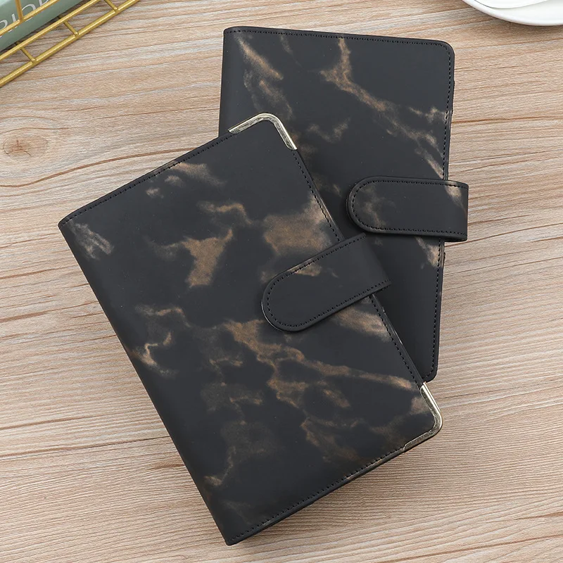 2025 A6 Marble Black PU Binder Notebook DIY Binder Notebook Cover Diary Agenda Planner Paper Cover School Stationery