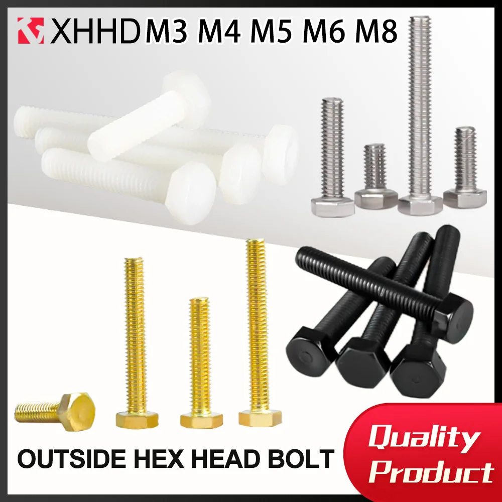 M3 M4 M5 M6 M8 DIN933 Outside Hex Head Bolt Stainless Steel/Nylon/Brass Metric Thread External Hexagon Head Screws Length 6-40mm