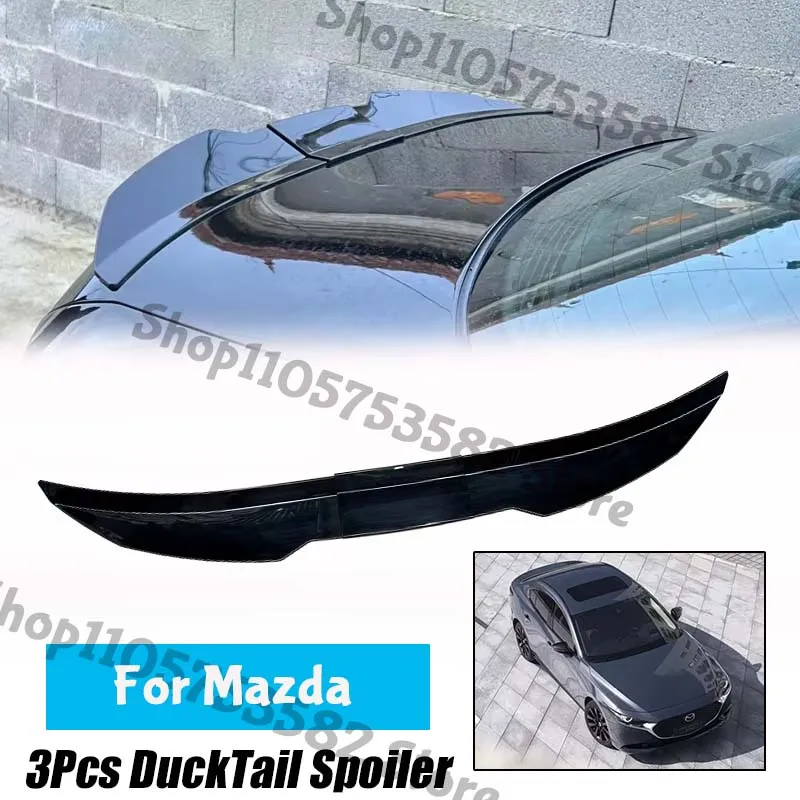 3Pcs Ducktail High Kick Trunk Spoiler For Mazda Universal Rear Boot Wing For Multi Models Car