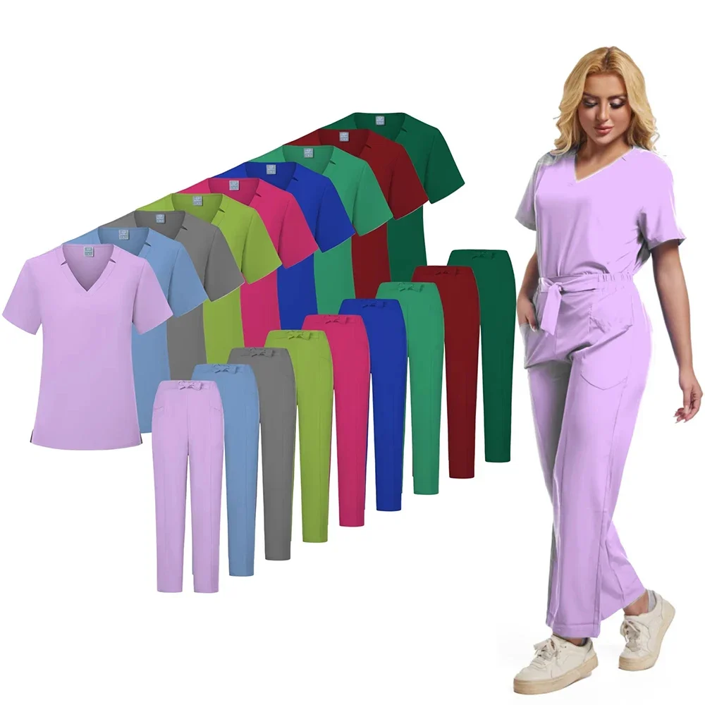 

Anti-Wrinkle Premium Fabric Clinical Uniforms Washable Nurse Uniforms Medical Scrubs Sets Surgical Blouse Pockets Straight Pants