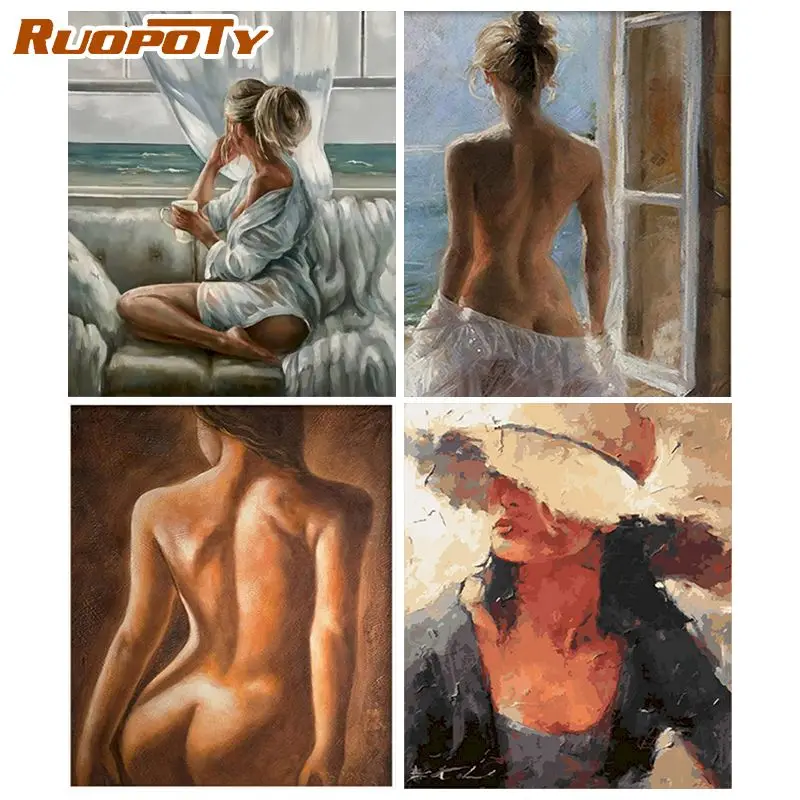 RUOPOTY Acrylic Painting By Numbers Naked Girl Drawing On Canvas Painting By Number Diy Painting Home Decor