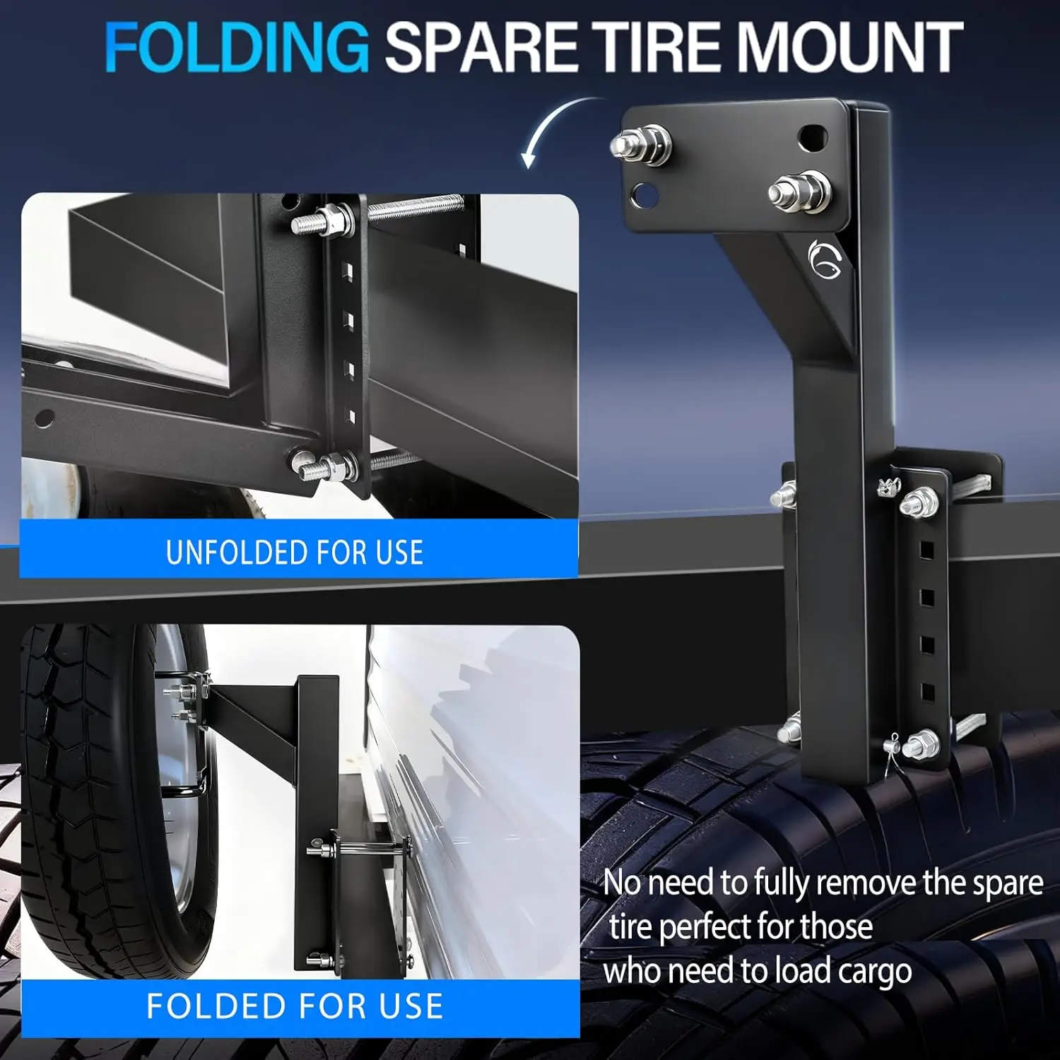 Heavy Duty Folding Trailer Spare Tire Carrier Mount, 17 Inch Elevated Bracket Holds Up to 150 Lbs, Fits Multiple Bolt Patterns