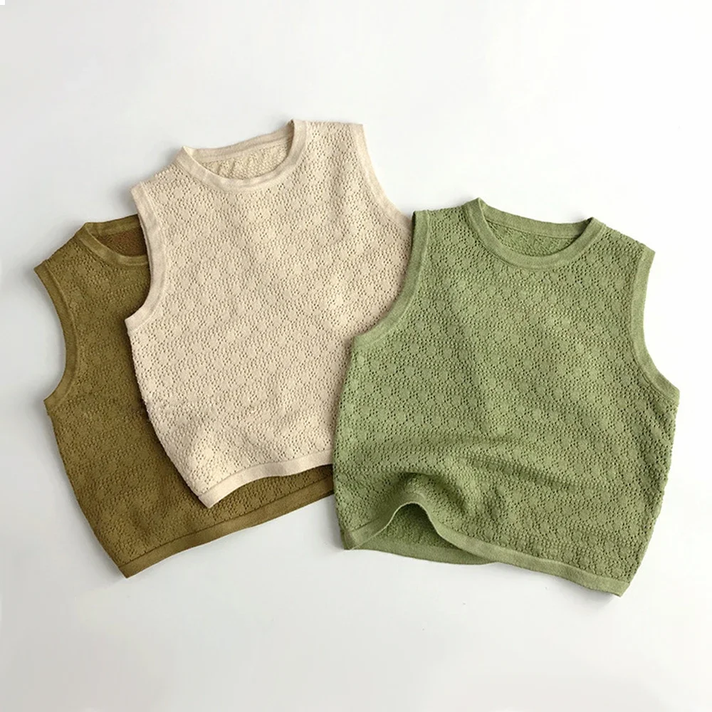 

Baby Girls Boys Sleeveless Vest Kids Hollow Out Tops 2023 Summer Knitted Camisoles 1 To 6Yrs Children's Clothing Korean Style