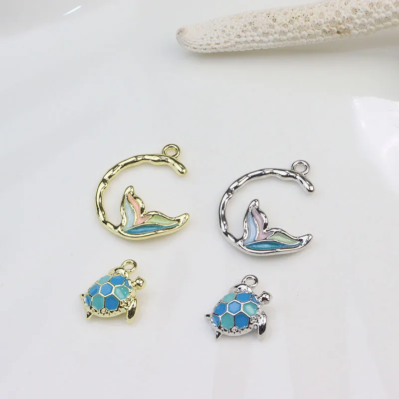 Eruifa 10pcs Plated Epoxy Sea Motif  Zinc Alloy Charms Pendant Women's Fashion Jewelry DIY Girl Necklace Bracelet Earrings