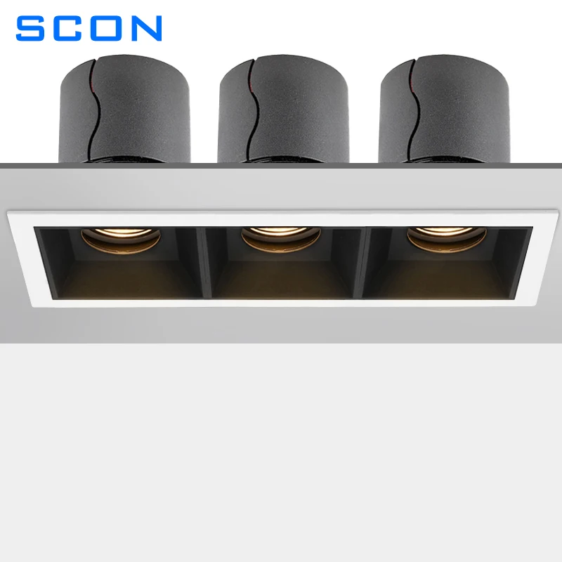 SCON Black White Three Head Square Box Down light Trimless Recessed 3*7W/12W COB LED Grille Lights