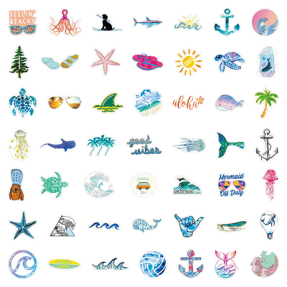 10/30/50pcs Summer Beach Stickers Surfing Sea Turtle VSCO Blue Laptop Fridge Phone Skateboard Suitcase Decal Graffiti Sticker F5