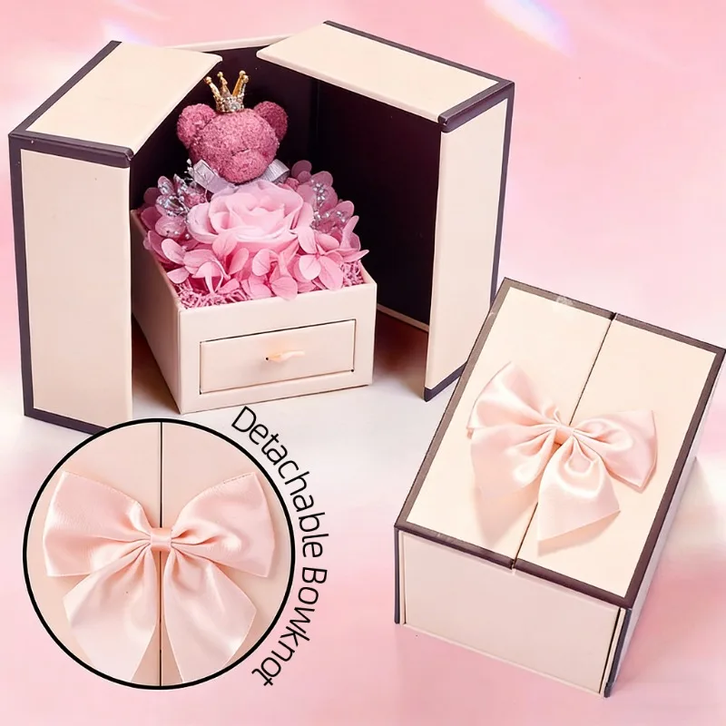 Preserved Flower Gift Box Eternal Rose Jewelry Storage Box, Romantic Valentine's Day Birthday Gift, Anniversary Home Desk Decor - view 3