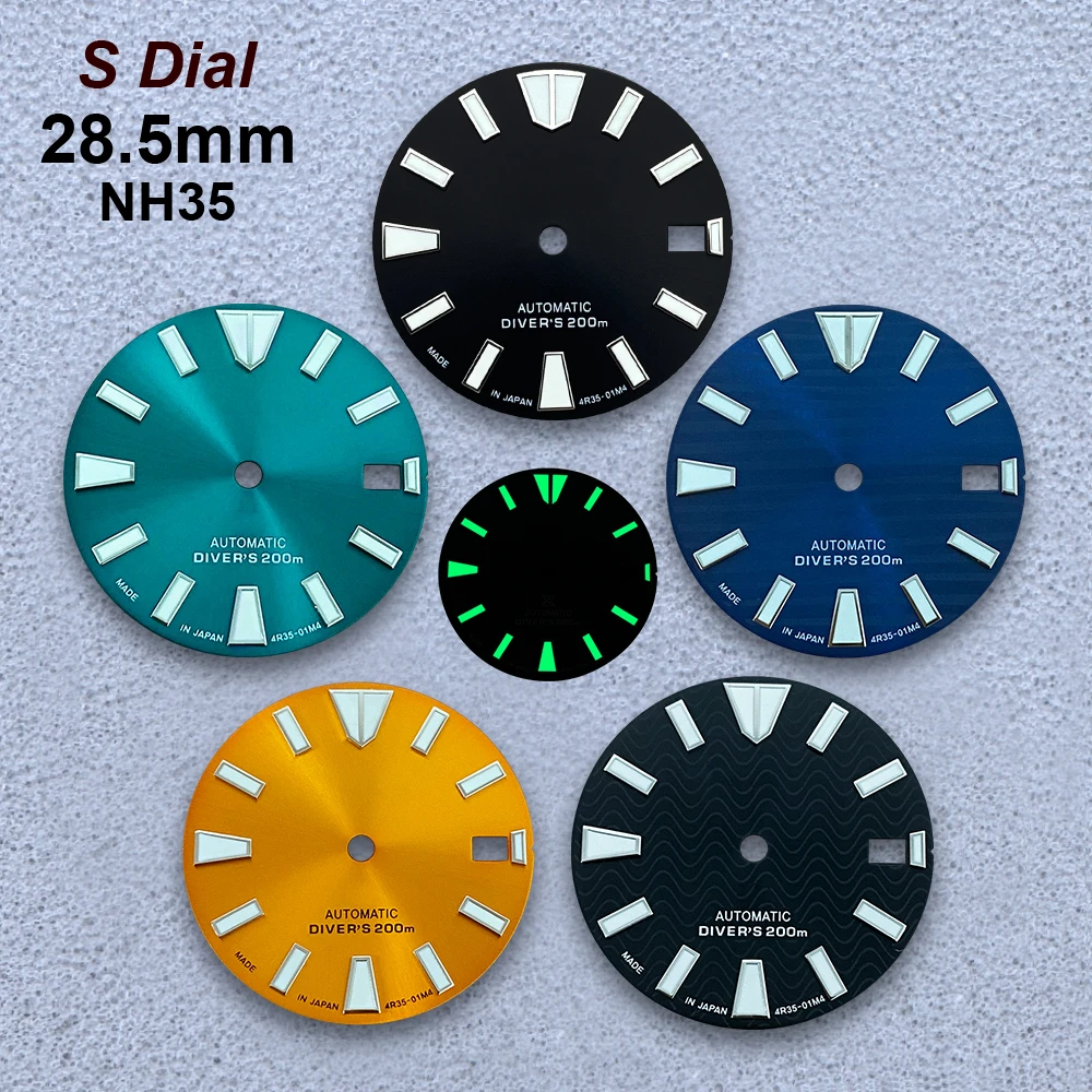 28.5mm Wave S Dial For H35/NH36/4R Automatic Movement C3 Green Luminous High-Quality Watch Modification Accessories