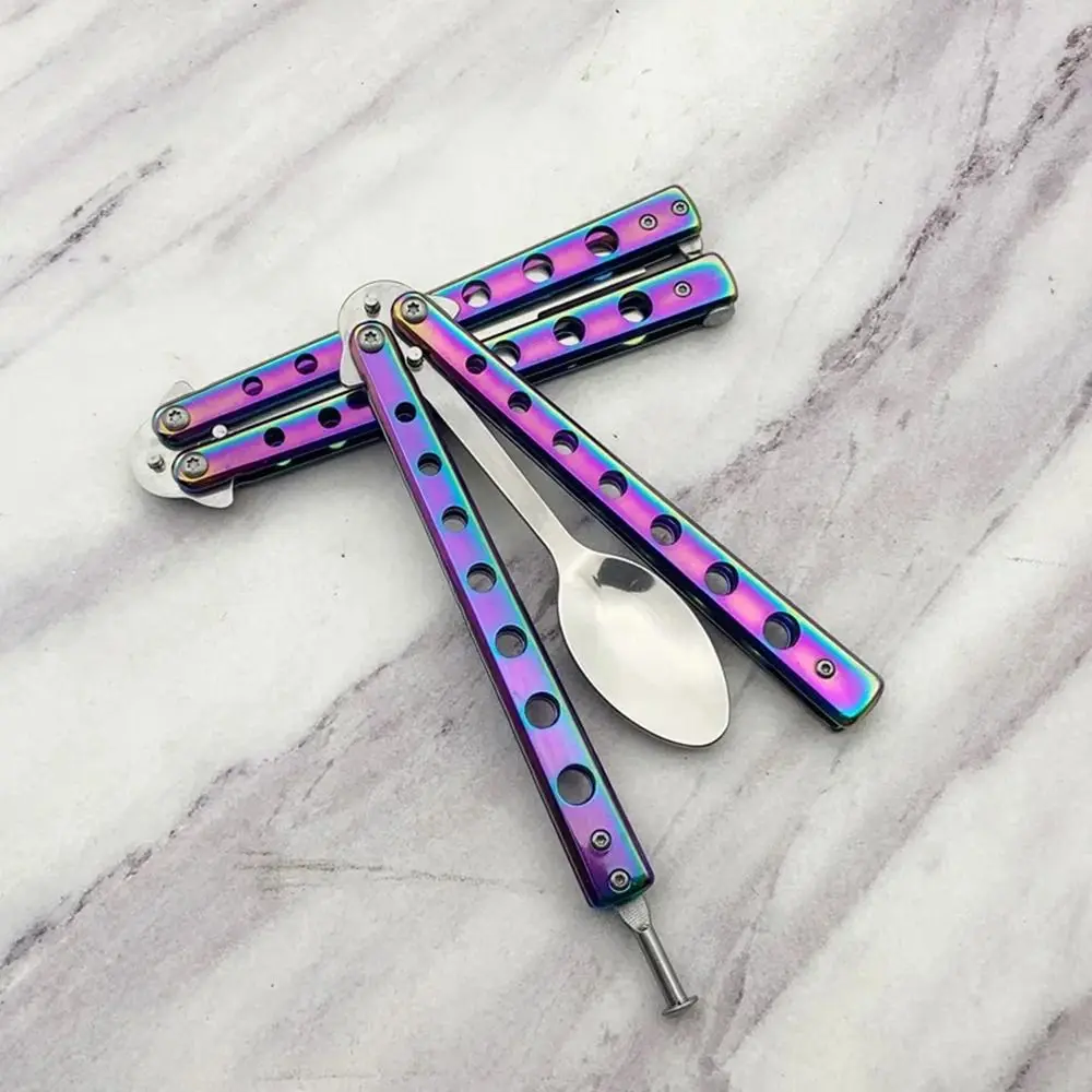 Kitchen Tool Stainless Steel Butterfly Folding Spoon Fork Practice Training Outdoor Balisong Training Tool Tableware Camping