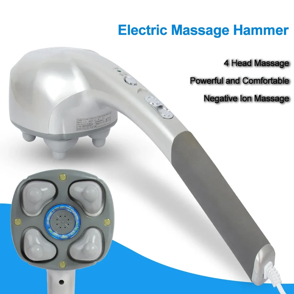 Multifunction Anion Electric 4 Heads Stick Handheld Massager Cervical Neck Shoulder Waist Leg Arm Muscle Relax Massage Hammer view 5