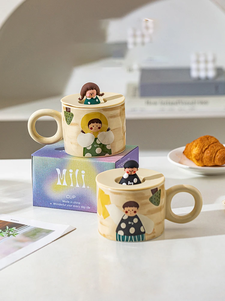 Cute Mug Ceramic Mug With Lid Birthday Gift Souvenir Breakfast Milk Granola Cup Office Couple Water Cup Coffee Cup Color Box