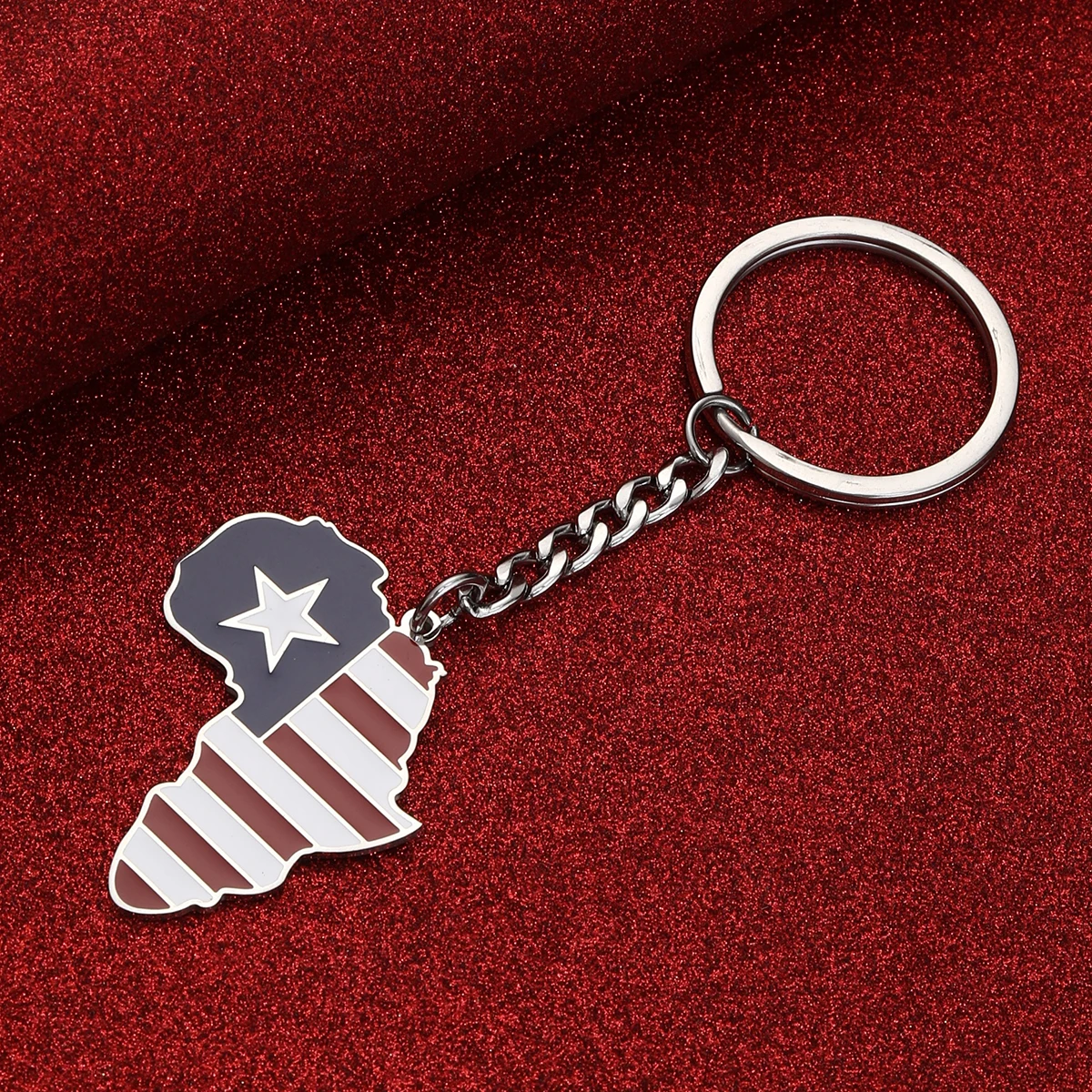 Stainless Steel Enamel Liberia Map Flag Keychain Trendy Liberia Chain Jewelry