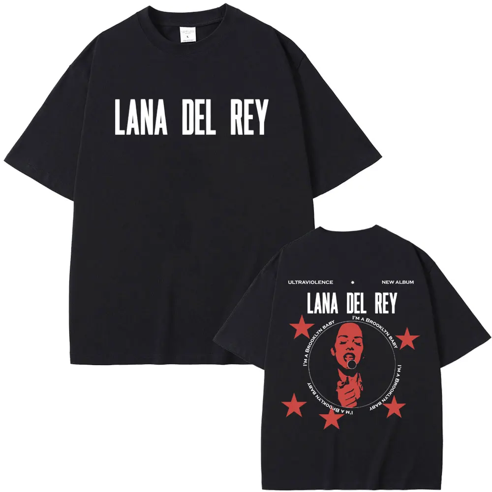 

Singer Lana Del Rey Ultraviolence Album Double Sided Print T-shirt Men Women Hip Hop Casual Tees Unisex Vintage Oversized Tshirt