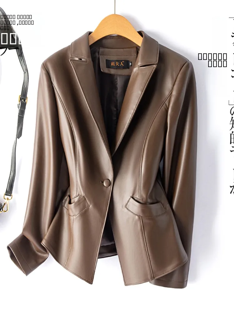 Spring Autumn New Sle 2025 Genuine Leather Jaet Women's ort Slim Fit Busin Suit Lapel Leather Coat Outerwear