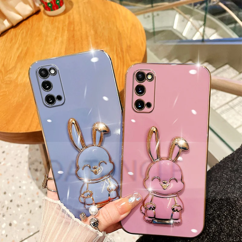 Cute Rabbit Holder Phone Bracket Case For Huawei P30 Mate 50 40 30 20 P50 P40 P20 Lite Nova 10 9 8 Pro SE Y90 Y70 Plating Cover