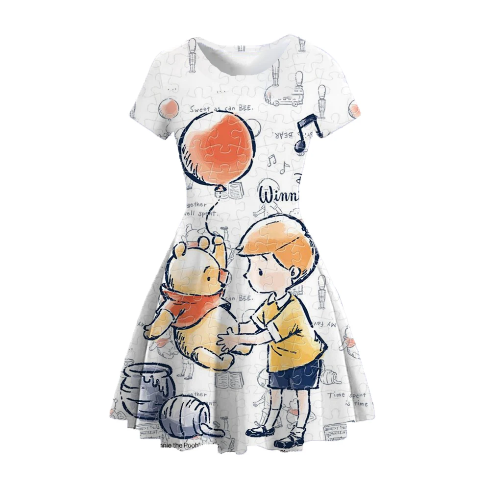 2024 new casual cool spring and summer comfortable princess dress children's clothing Winnie the Pooh cute cartoon print dress