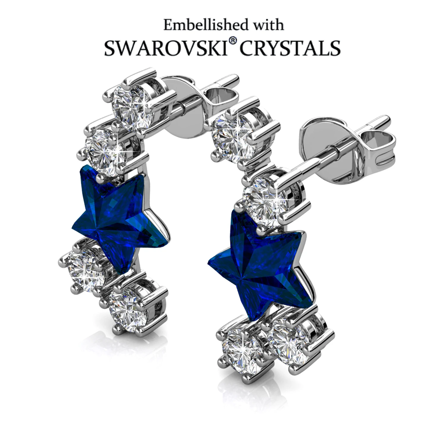 Daisini Pendientes largos de plata de ley 925 con forma de estrella azul adornados con cristales Swarovski para mujer, joyería fina elegante