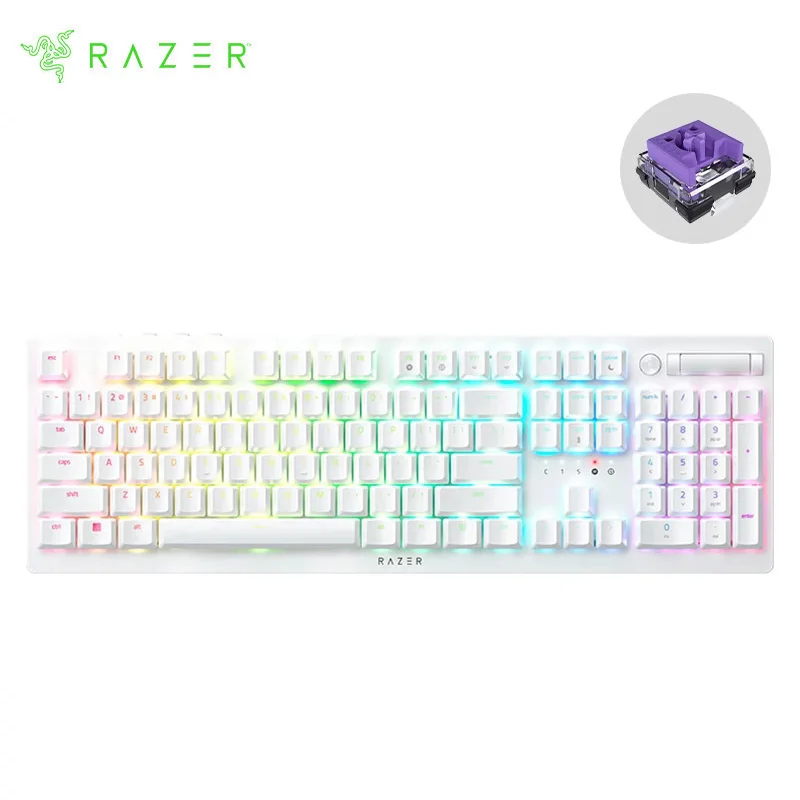 Razer DeathStalker V2 Pro White-Sakelar Optik Clicky-Keyboard Gaming Optik RGB Profil Rendah Nirkabel Daya Tahan Baterai 40-Jam