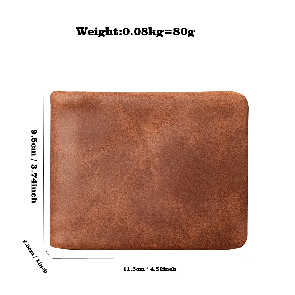 1147 Unisex Crazy Horse Leather Retro Wallet Horizontal Zipper Wallet Cowhide Simple Casual Real Pickup Clip