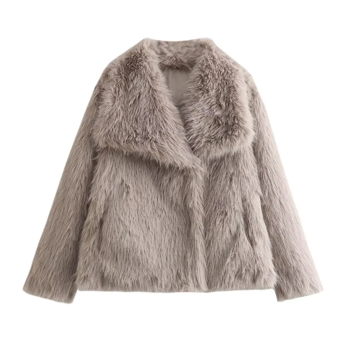 Women Fluffy Faux Fur Short Jacket Coat Autumn Winter New Lapel Long Sleeve Thick Warm Soft Jacket Elegant  Warm  Outerwear