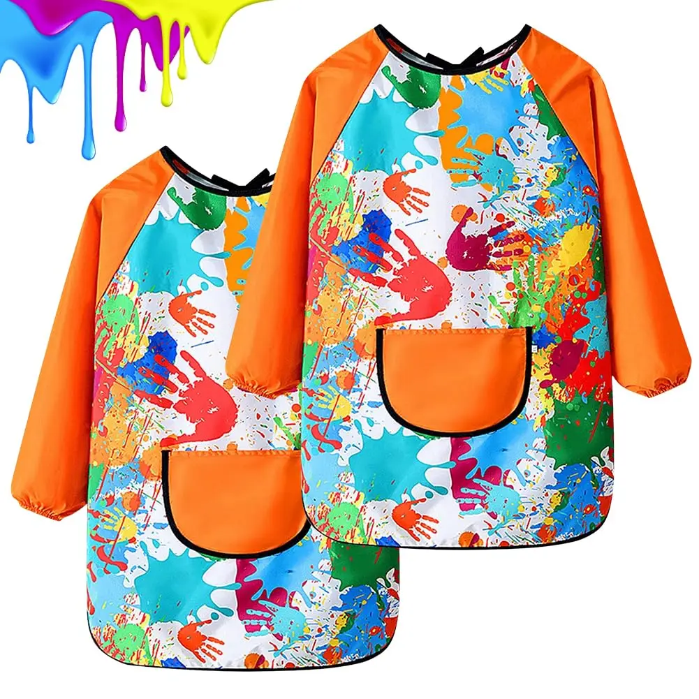 Waterproof Children Painting Apron Long Sleeved Dressing Cloth Cover Feeding Smock Boys'& Girls' Painting Handwork Baking Aprons