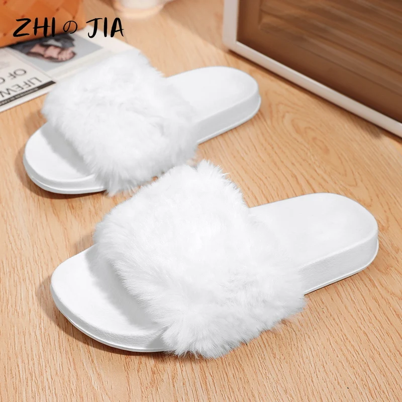 Classic Fashion Women\'s Plush One Word Slippers Winter Home Casual Shoes Cute Matching Footwear EVA Lightweight Fashion Shoes