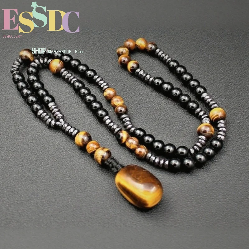 Natural tiger eye stone beaded necklace fashionable daily party wealth protection fashionable talisman mascot jewelry
